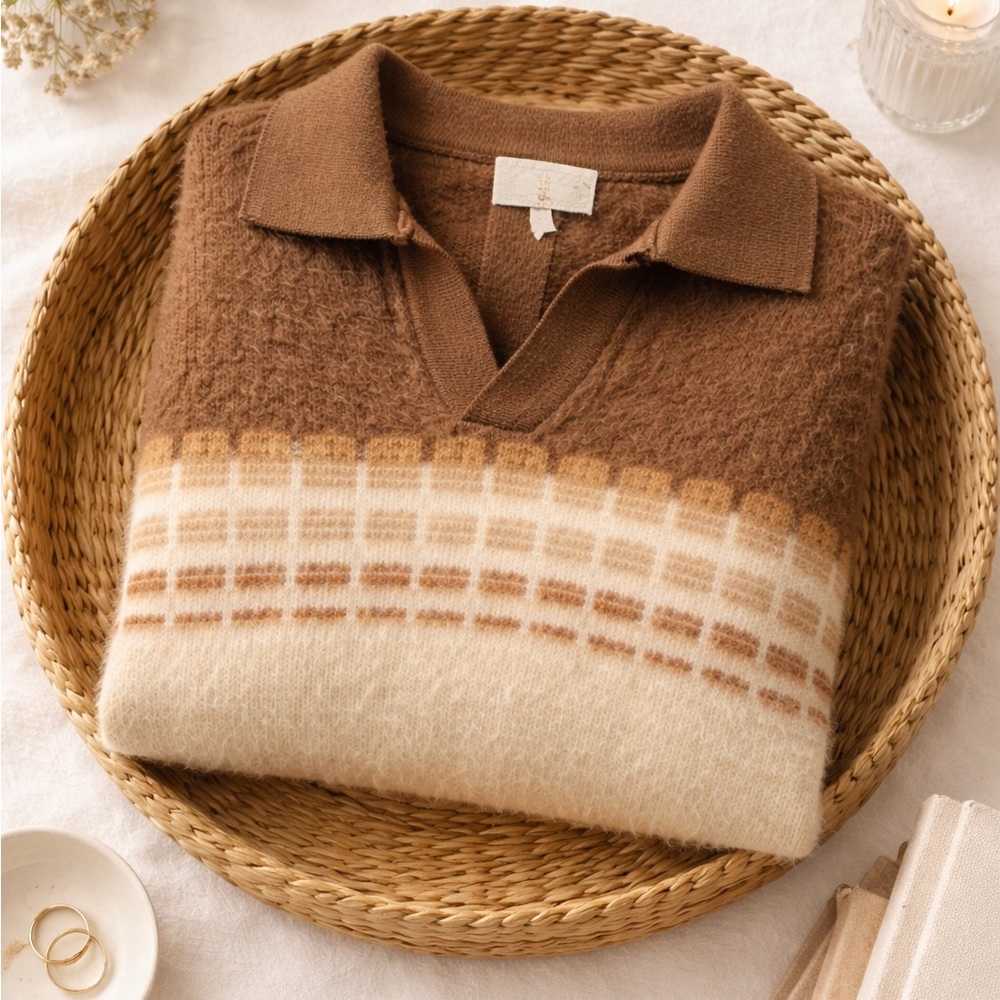 Vintage Grandpa Fuzzy Polo Sweater Size Medium